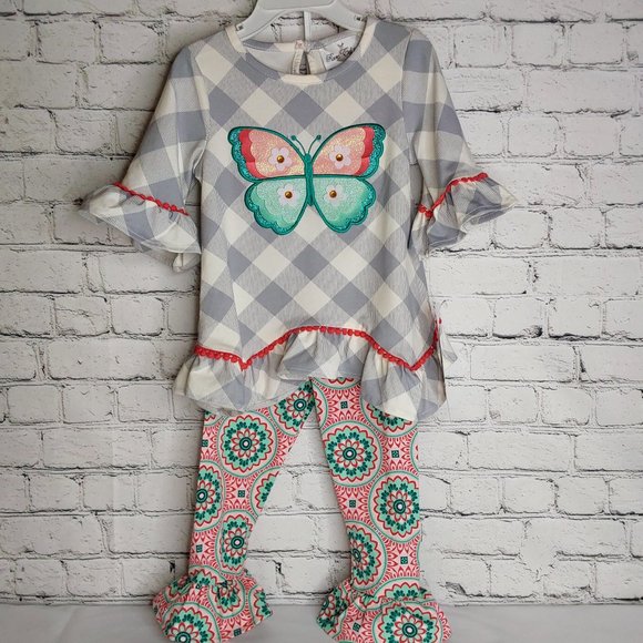 'RARE EDITIONS' TOP & PANTS BUTTERFLY SET - Picture 2 of 15